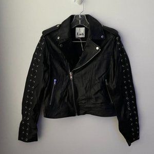 LAB | Jackets & Coats | Lab Leather Lace Up Sleeve Detail Biker Jacket ...